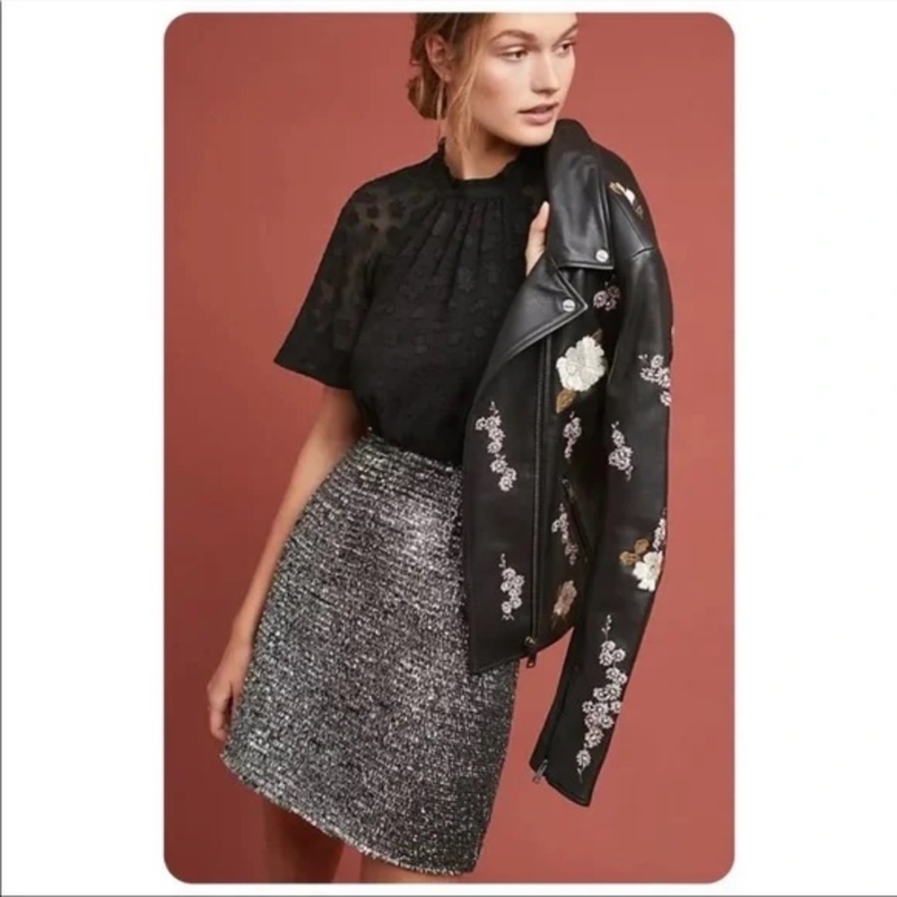 Anthropologie Hutch silver shimmer textured miniskirt S